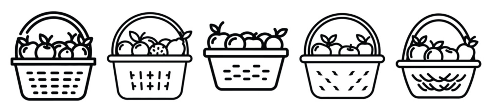 fruit basket food outline icon collection. Vector illustration