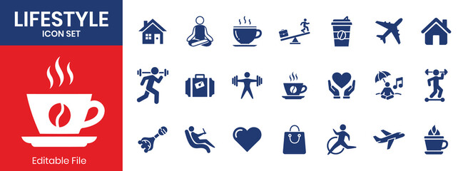 Lifestyle Daily Routine And Hobbies Solid Icons Collection
