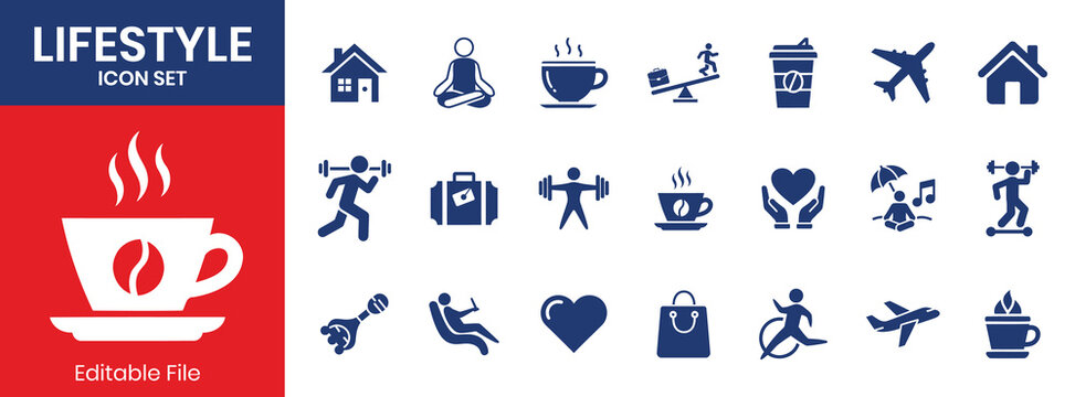 Lifestyle Daily Routine And Hobbies Solid Icons Collection