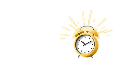 Yellow alarm clock with sunburst effect isolated on a transparent background time