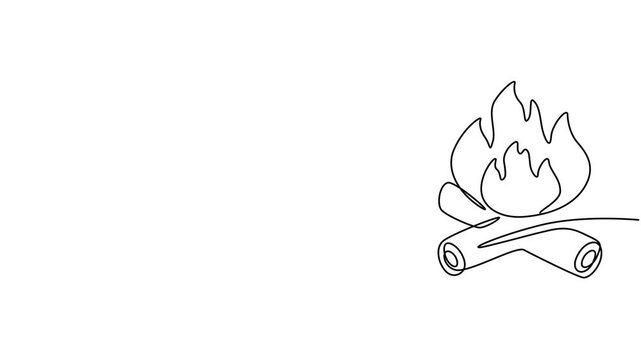 Bon fire continuous one line drawing animation video, Campfire Single Line Icon, Campfire Continuous Line Drawing with Editable Stroke and Copy Space