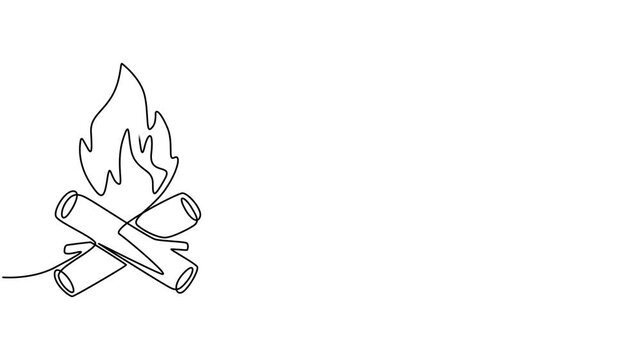 Bon fire continuous one line drawing animation video, Campfire Single Line Icon, Campfire Continuous Line Drawing with Editable Stroke and Copy Space