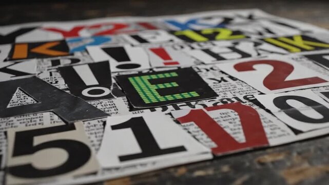 P113-Paper Cut outs ransom note letters alphabet. Cut Ransom Blackmail Collage Kidnapper Criminal Anonymo 4K 10s