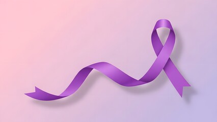 Purple ribbon on a gradient pink and purple background symbolizing awareness and support