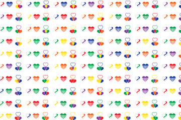 Fototapeta premium Colorful heart and symbol icons on white background, vibrant digital illustration