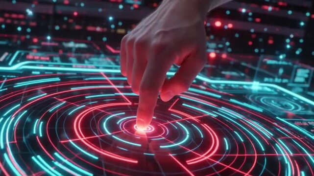 Human Finger Interacting with Futuristic Digital Interface