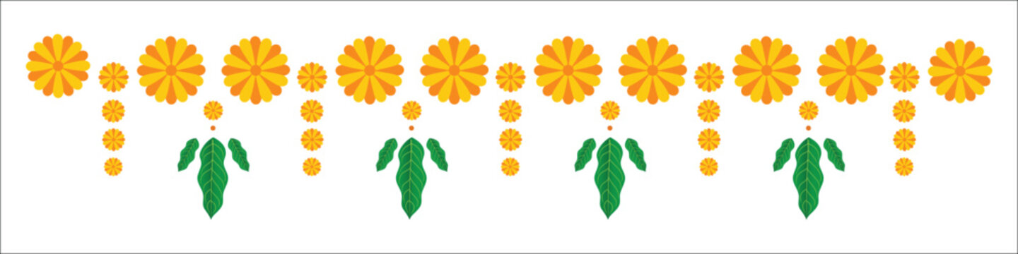 colorful marigold flower garland decoration vector - Traditional Eco-Friendly Wedding Toran with Marigold & Mango Leaves &ndash; Indian Festival Vector Design.