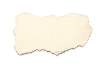 Torn piece of vintage paper with rough edges, textured blank scrap for message or design, transparent background