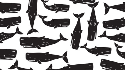 Collection of various whale silhouettes swimming in different directions © GraphicGrove