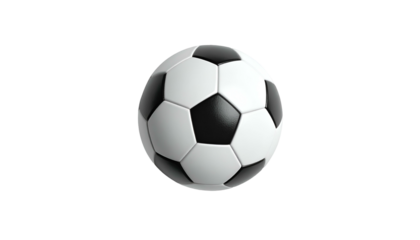 A classic black and white soccer ball, floating against a solid black backdrop
