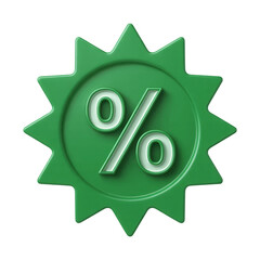 Green Discount percentage 3d Icon Sign Symbol isolated on transparent background