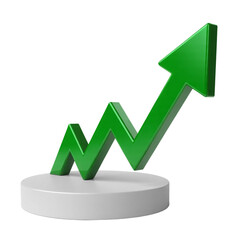 green arrow graph up 3d icon illustration isolated on transparent background, cutout, Growth business concept, graphic sign chart graph, increase symbol, financial stock market exchange, png