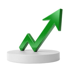 green arrow graph up 3d icon illustration isolated on transparent background, cutout, Growth business concept, graphic sign chart graph, increase symbol, financial stock market exchange, png