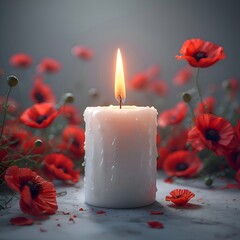 red candle and flower