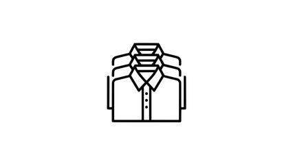 Line art icon of stacked collared shirts with a front shirt, minimalist black vector clothing symbol for wardrobe, fashion inventory illustration