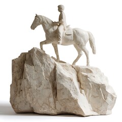 Sculpture of a person riding a horse on a rocky outcrop high resolution image