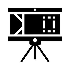 Portable projection screen on tripod stand icon for presentations and visual displays