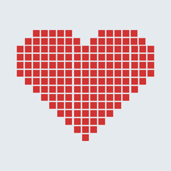 pixel heart love symbol for valentines day background, red mosaic heart icon in pixel art style