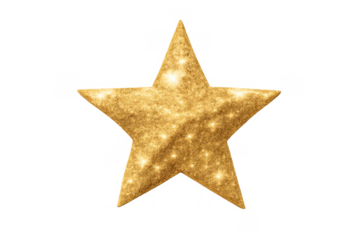 Golden glitter star shining brightly, symbolizing success, award, excellence, and festive celebration on transparent background