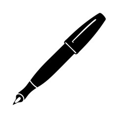 Elegant black silhouette icon of a classic fountain pen, representing writing and creativity