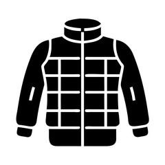 Black quilted jacket icon representing winter apparel and outdoor clothing