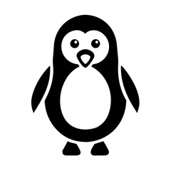 Cute minimalist black and white cartoon penguin icon isolated on a white background