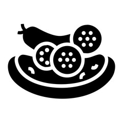 Delicious food glyph icon with fresh cucumber and savory pepperoni slices