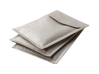 Collection set of three brown recycled paper envelopes isolated on transparent or white background, png