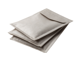 Collection set of three brown recycled paper envelopes isolated on transparent or white background, png