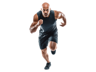 Athletic man sprinting forward isolated on transparent or white background, png