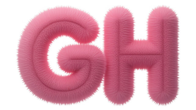 Pink fuzzy letters G and H isolated isolated on a transparent background