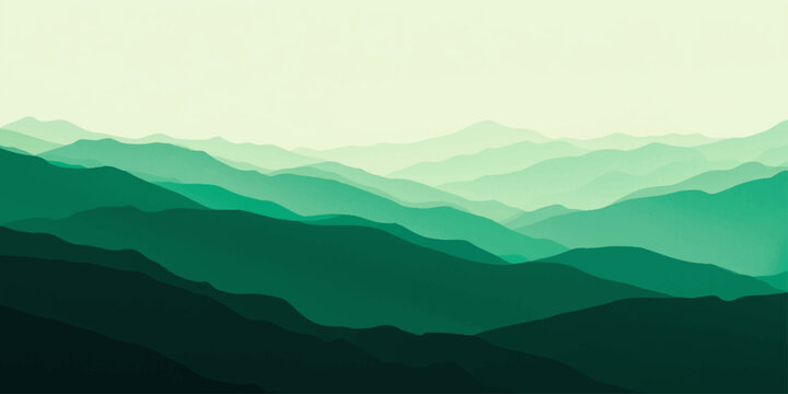 Minimalist green mountain layers forming a calm abstract landscape with depth, soft gradients, and tranquil nature inspired tones for modern design use artworks