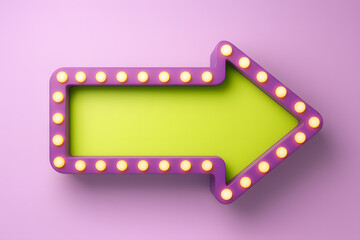 Bright marquee arrow sign pointing right featuring illuminated retro style lighting, directional guidance, nightlife signage, entertainment decor, and vintage advertising design