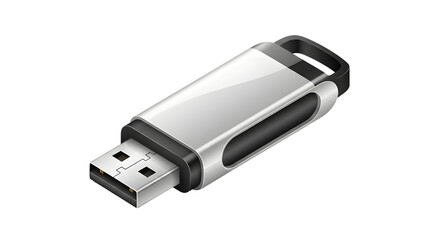 Portable USB flash drive with a sleek silver metallic casing and black accents, perfect for secure data storage and easy file transfer on the go