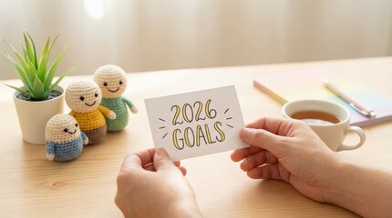 Setting 2026 goals personal development home workspace digital photography cozy environment close-up view motivation for future success