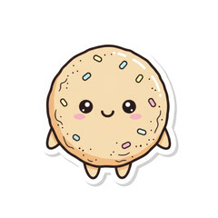 Cute kawaii cookie with sprinkles and happy face on png isolated transparent background black background
