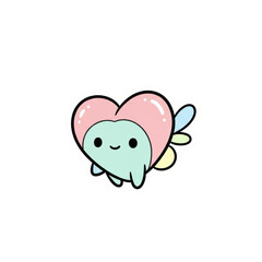 Cute pastel heart creature with wings on png isolated transparent background black background pink