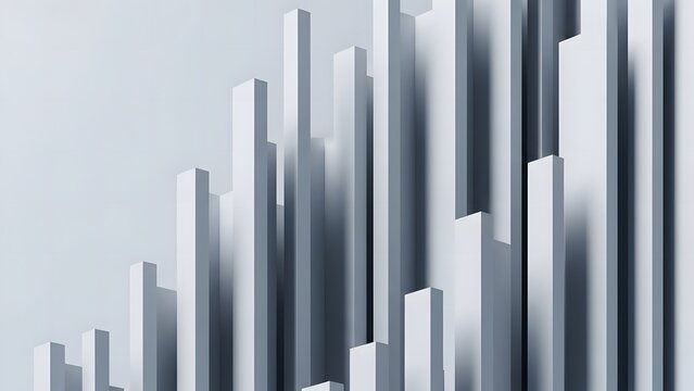 Gray 3D rectangular bar chart graph illustration on light background