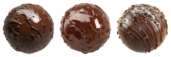 Chocolate Trio: A decadent trio of artisan chocolate truffles, each with a unique texture, showcasing a symphony of rich, dark chocolate flavors.