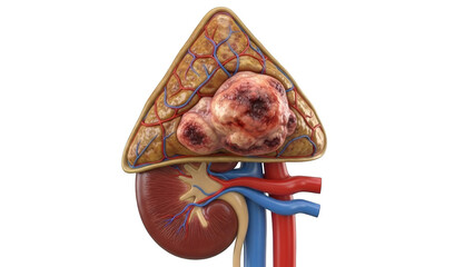Human Adrenal Gland With Tumor And Kidney Anatomy png isolated transparent background image