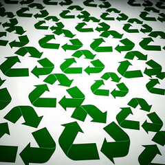 Obraz premium recycling symbols background with numerous green mobius loops scattered across a clean white surface conveying sustainable environment concept