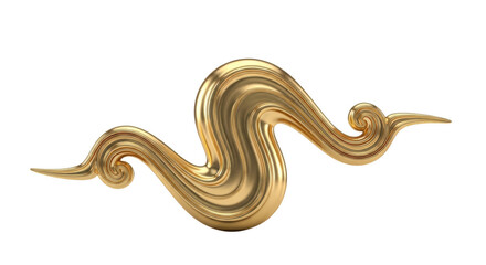 Shiny gold ornate swirl decorative element with curled ends on png isolated transparent background black background