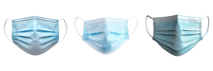 Protective Trio: Three meticulously crafted surgical masks, symbolizing safety and health precautions against viral threats.