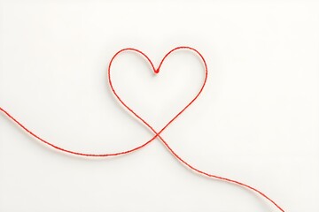 Minimalist Red Thread Forming a Heart Shape on White