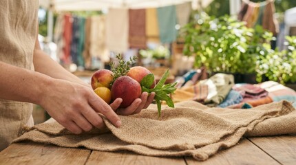 Harvesting fresh fruits at local market outdoor farmers market lifestyle content natural setting close-up view seasonal produce collection for healthy living