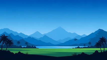 A breathtaking summer panorama of the green Alpine valley features a snow-capped mountain peak rising above a lush meadow and forest under a cloudy blue sky