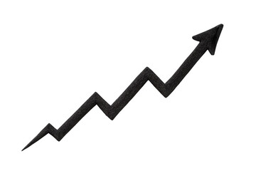 Black zigzag success arrow showing business growth, increasing profits, and upward financial trend, transparent background