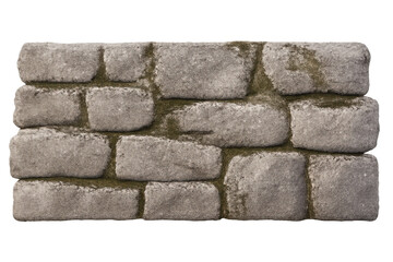 Stone brick wall pattern with rough textured surface and green moss, architectural background with transparent elements