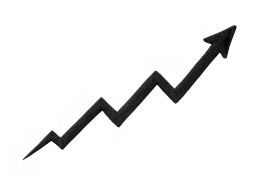 Black zigzag success arrow showing business growth, increasing profits, and upward financial trend, transparent background - Powered by Adobe