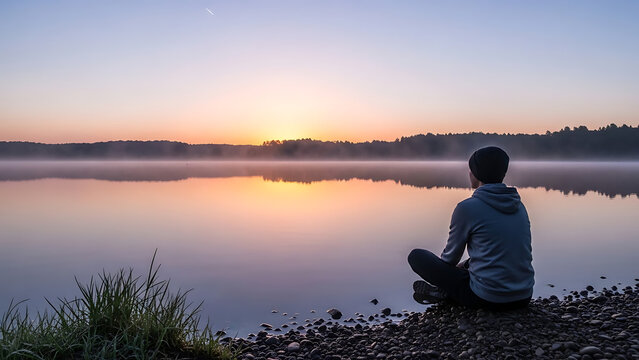Serene sunrise by the lake - Powered by Adobe